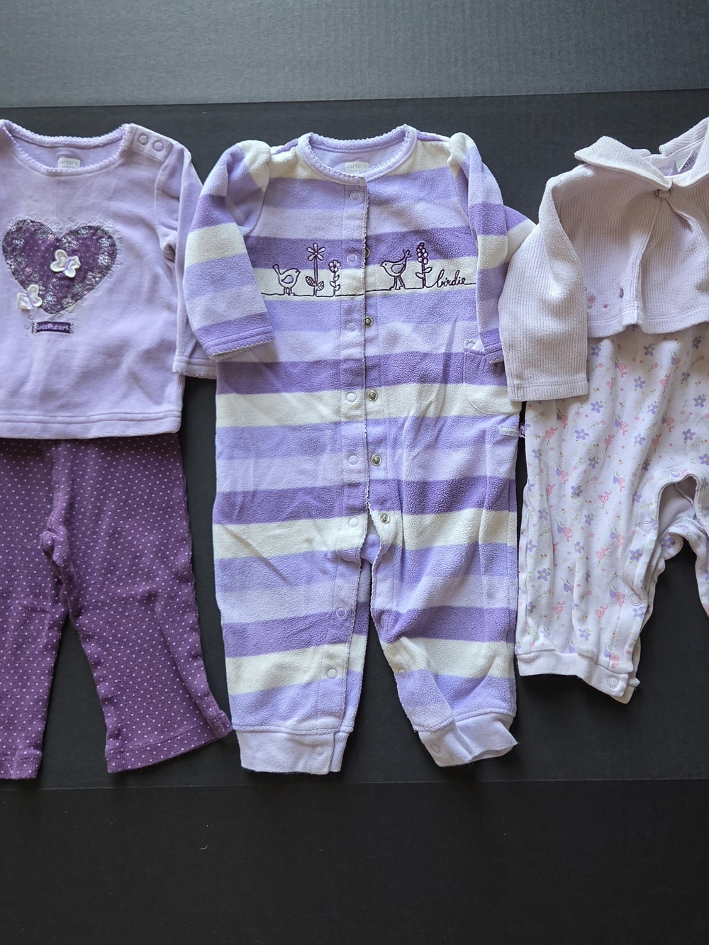 VTG Lot of 3 Carter’s & Nursery Rhyme Baby Girl Outfits Purple White 6-9 Months